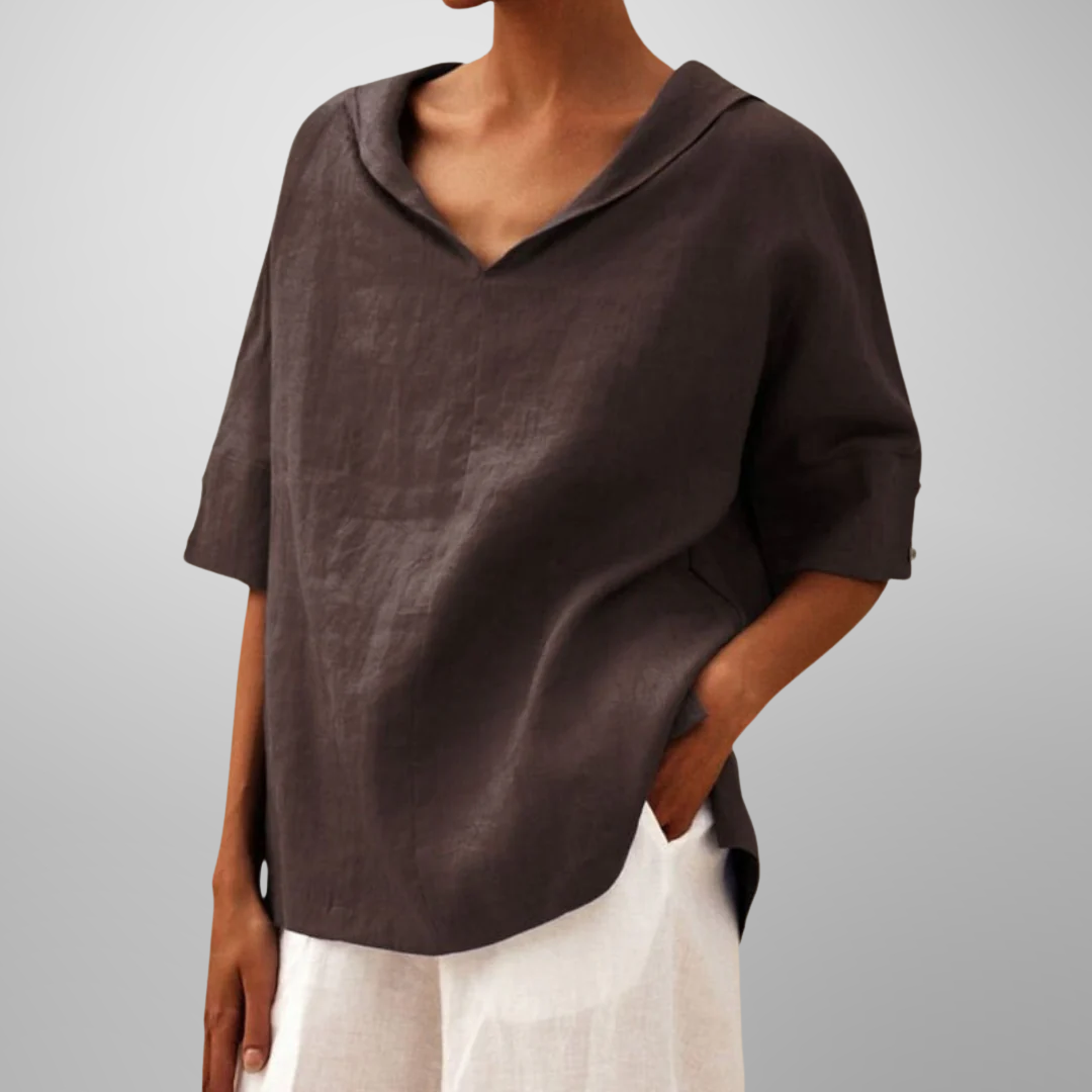 Molly Relaxed Collar V-Neck Top