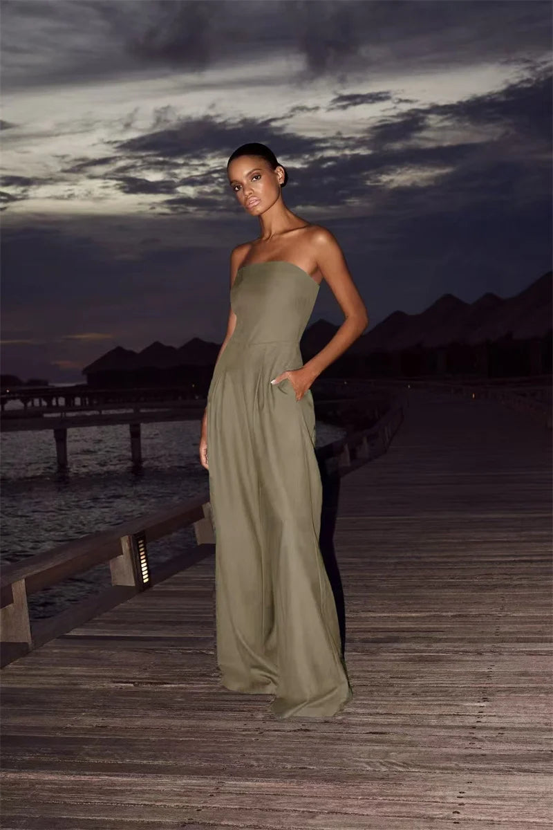 Lacy Solid Backless Jumpsuit