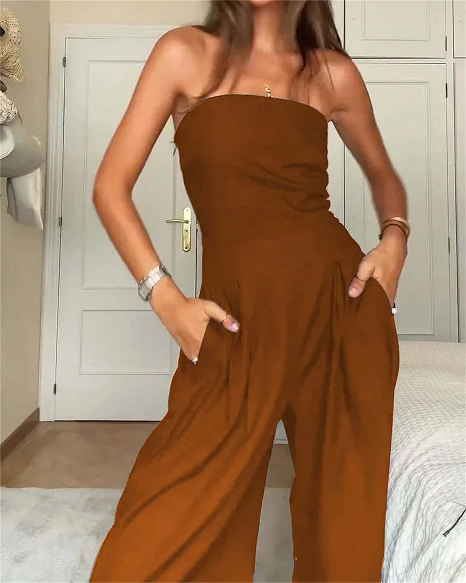 Lacy Solid Backless Jumpsuit