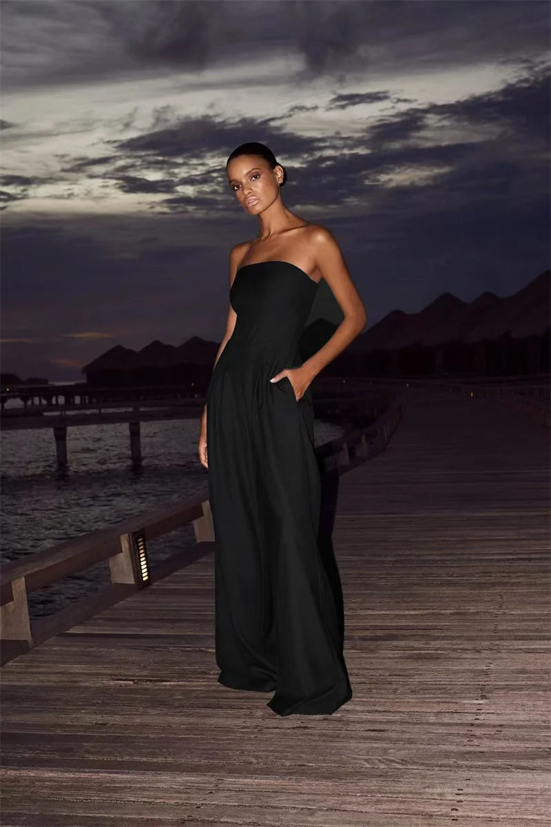 Lacy Solid Backless Jumpsuit